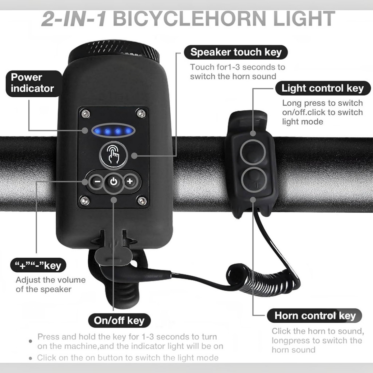 Bike Horn, Bicycle Horn with Large Range Floodlight, IPX5 Waterproof