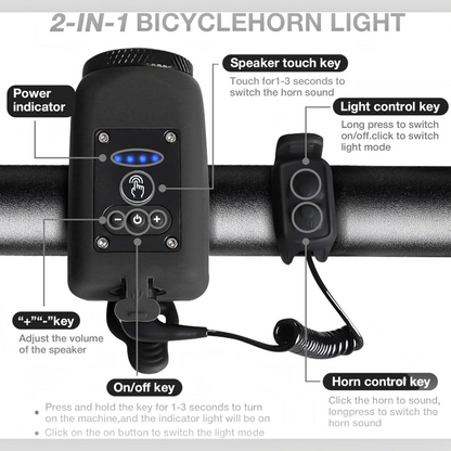 Bike Horn, Bicycle Horn with Large Range Floodlight, IPX5 Waterproof