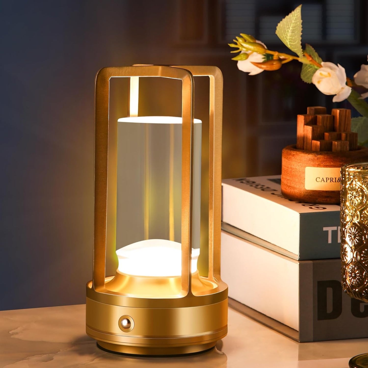 Crystal Lantern Table Lamp with 3 Level Touch Dimmer & Waterproof Design