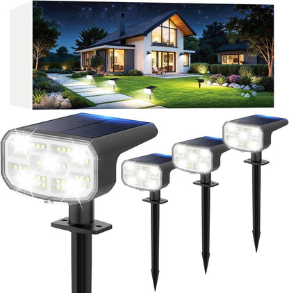 Solar Spot Lights Outdoor, 4 Pack IP65 Water-resistant Garden Spotlights with 2 Lighting Modes & Auto On/Off for Yard & Landscape