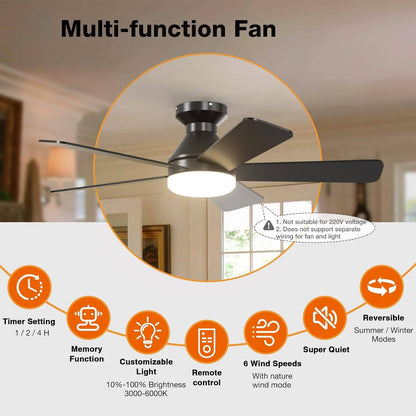 Low Profile Ceiling Fan with Light 42 52 Inch, Flush Mount Dimmable Reversible Fan with Remote for Bedroom Patio