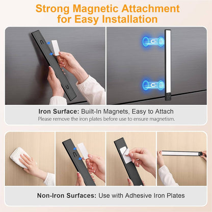 Motion Sensor Under Cabinet Lights, Rechargeable Magnetic Closet Lighting, 3 Colors, 2 Pack