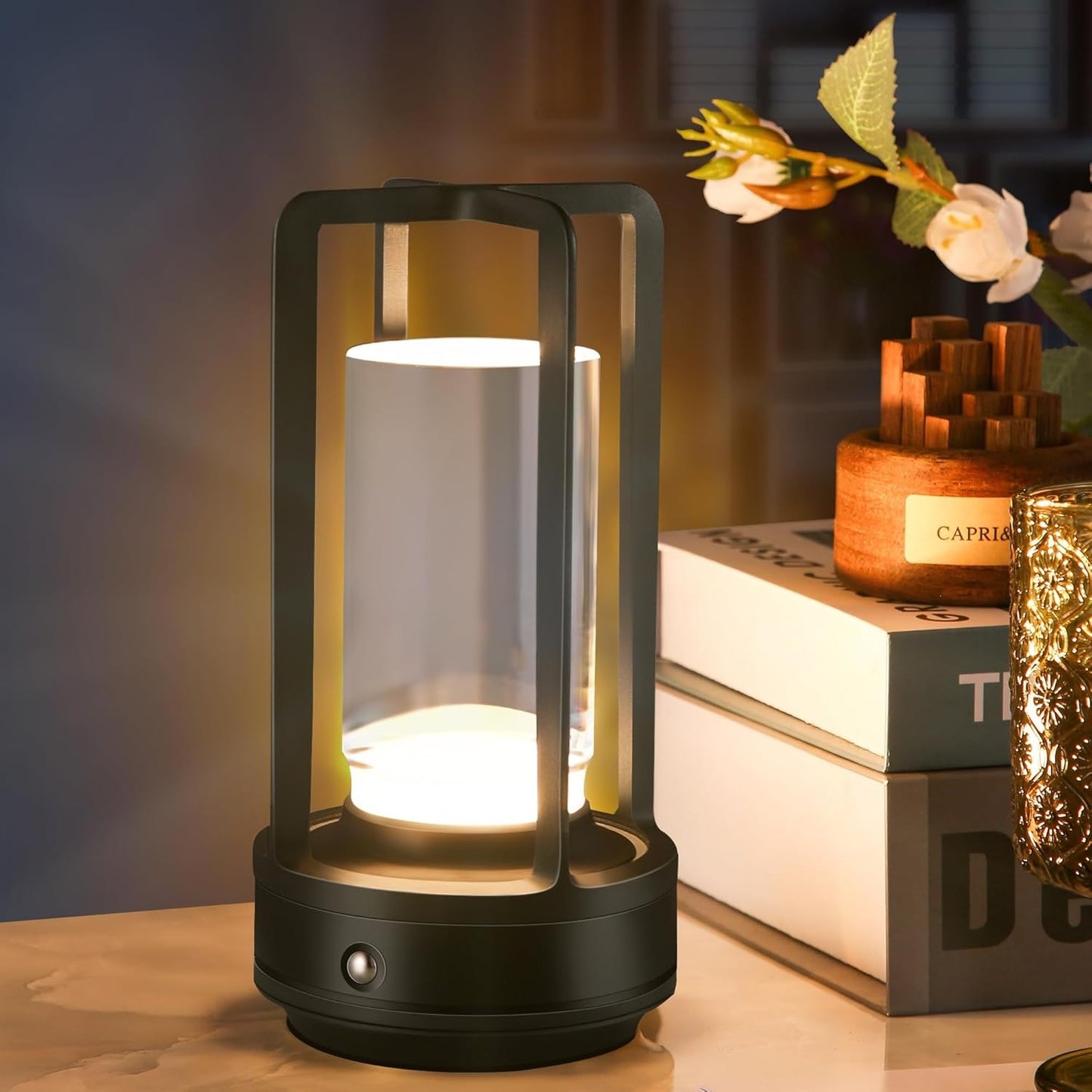 Crystal Lantern Table Lamp with 3 Level Touch Dimmer & Waterproof Design