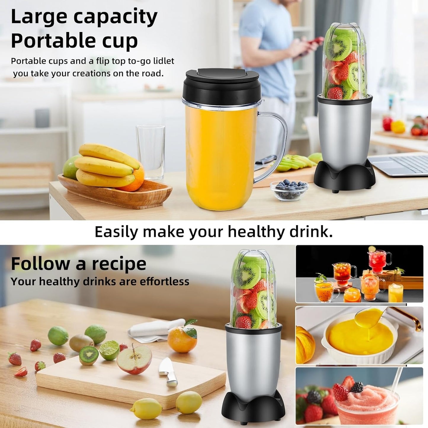 Small Bullet Blender 11 Piece Set, Compact Single Serve Blender for Shakes and Smoothies, Black