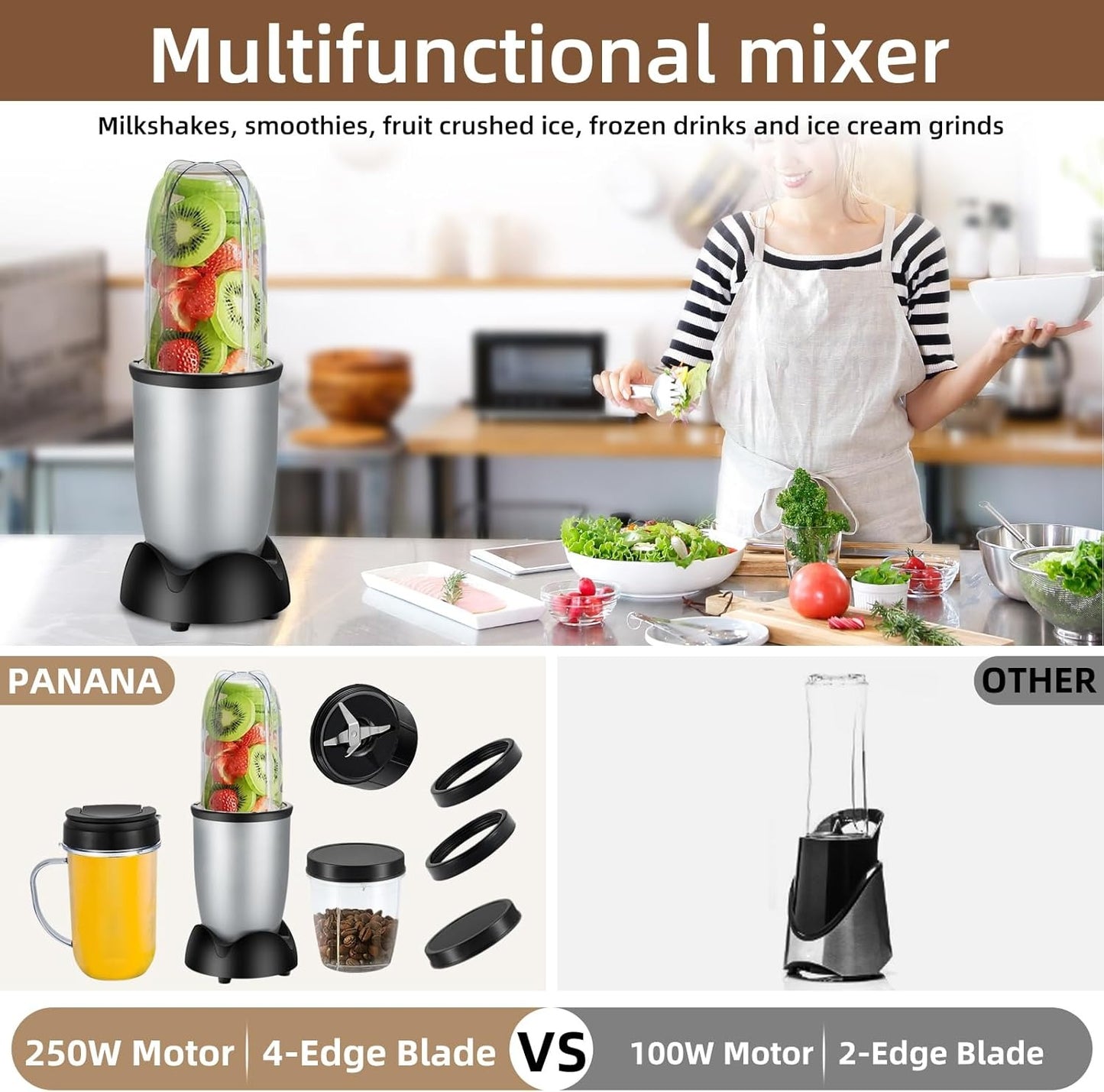 Small Bullet Blender 11 Piece Set, Compact Single Serve Blender for Shakes and Smoothies, Black