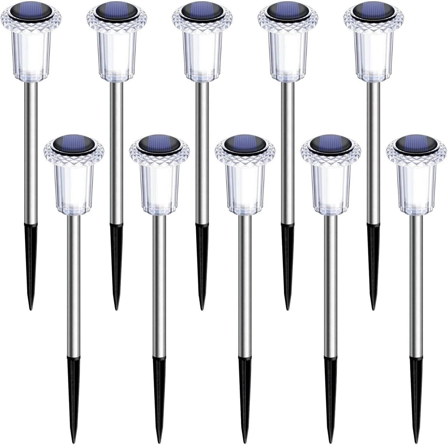 10 Pack Solar Outdoor Lights, Waterproof Cool White LED Pathway Lights for Gardens, Pathways & Driveways