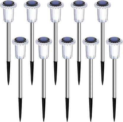 10 Pack Solar Outdoor Lights, Waterproof Cool White LED Pathway Lights for Gardens, Pathways & Driveways