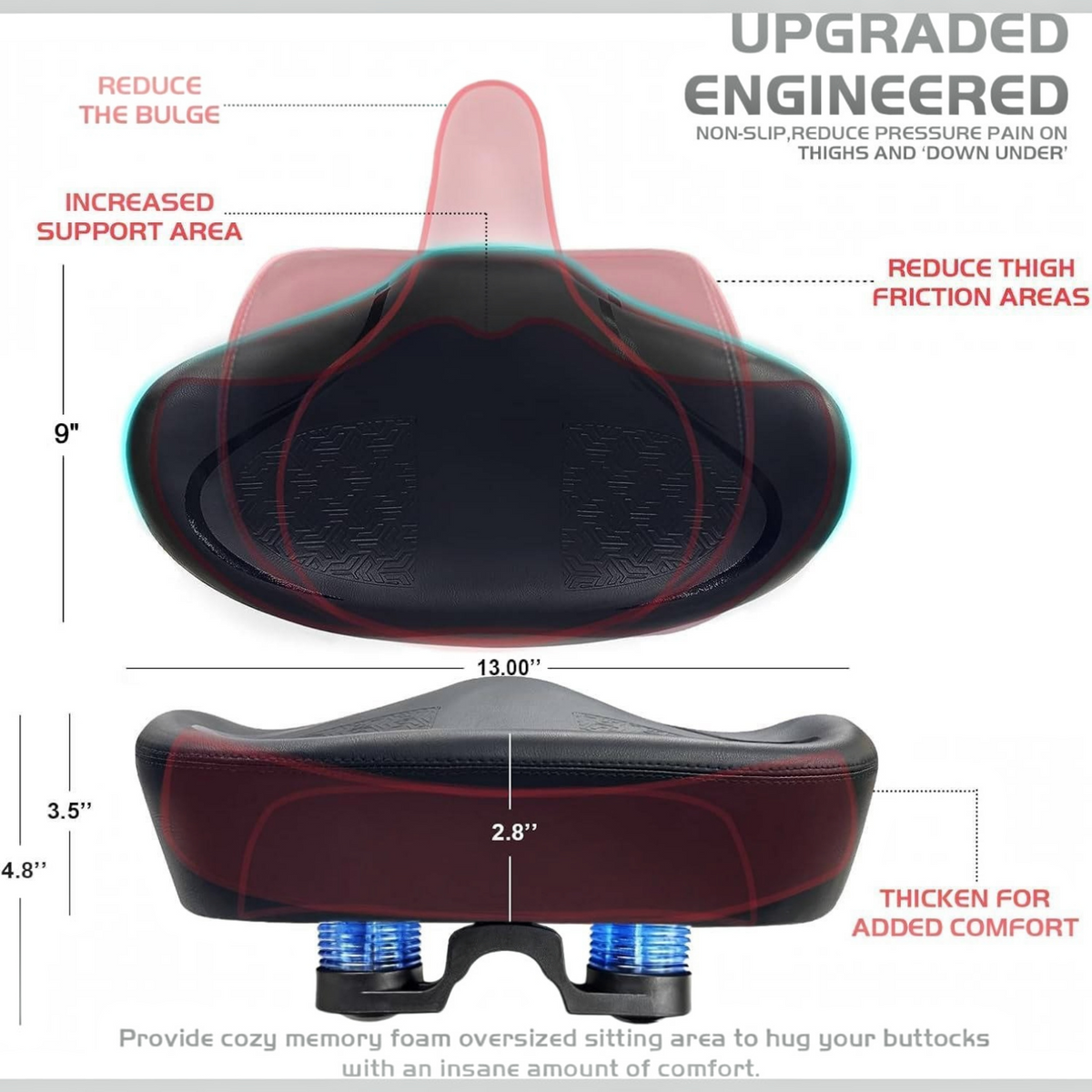 Noseless Bike Seat Cushion Wide Comfort Saddle, Extra Padded Bicycle Seat for Peloton Exercise Electric Cruiser Bikes Men Women