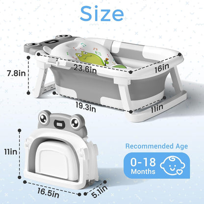 Collapsible Baby Bathtub with Real Time Thermometer and Soft Cushion, Portable 0 to 24 Months Infant to Toddler Travel Tub with Non Slip Feet