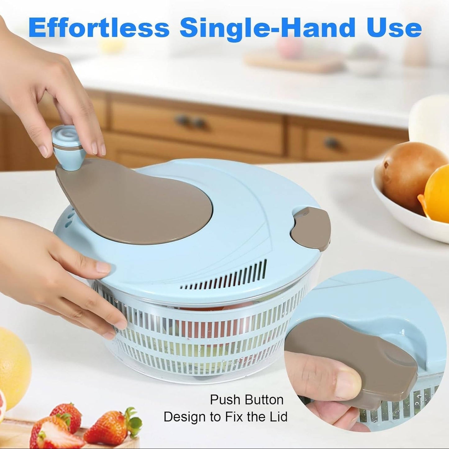 Salad Spinner with Double Drainage Holes, 4.24 Qt Lettuce Spinner for Washing, Spinning & Draining Greens, Fruits & Vegetables