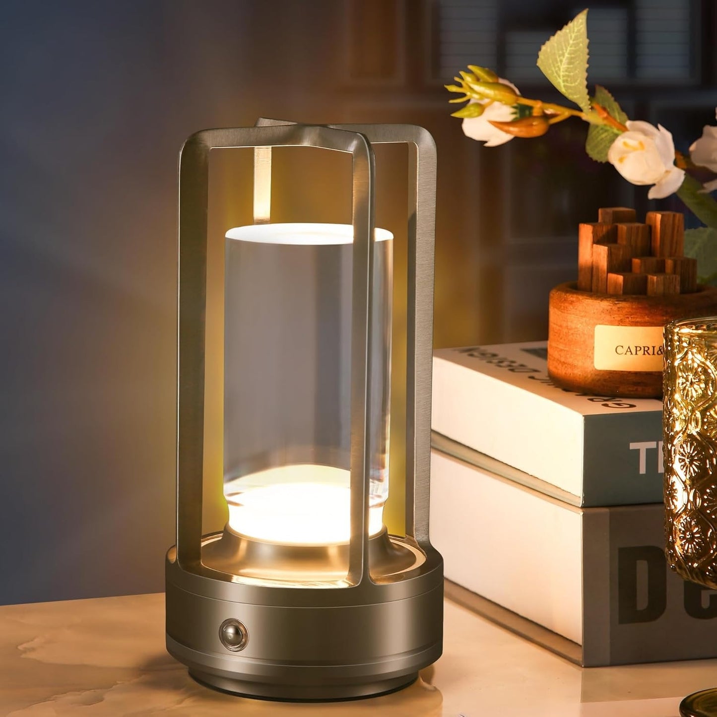 Crystal Lantern Table Lamp with 3 Level Touch Dimmer & Waterproof Design