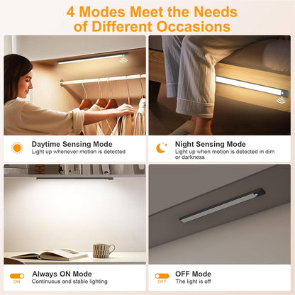 Motion Sensor Under Cabinet Lights, Rechargeable Magnetic Closet Lighting, 3 Colors, 2 Pack