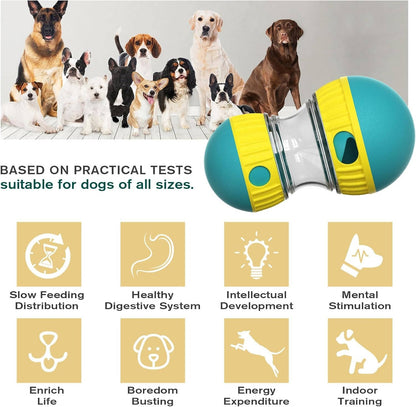 Adjustable Treat Dispensing Dog Toy, Puzzle & Enrichment, Tough Slow Feeder, Food Dispenser, Interactive Chase Toys for Small to Large Dogs