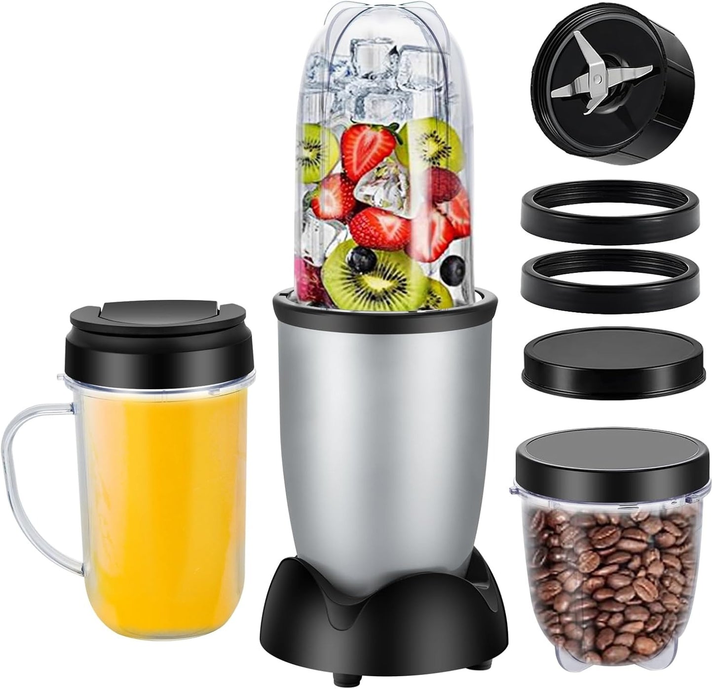 Small Bullet Blender 11 Piece Set, Compact Single Serve Blender for Shakes and Smoothies, Black