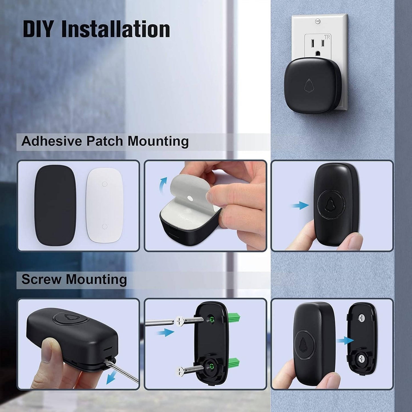 Wireless Smart Doorbell, No Camera, 1000ft Range, 58 Chimes, LED Indicator, Waterproof, Easy Install (M520+F55)