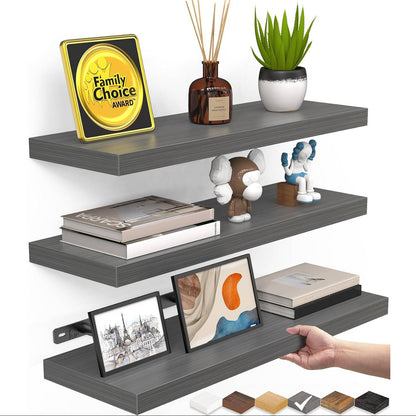 Floating Wall Shelves, Rustic Wood Hanging Storage for Bathroom or Bedroom, 3 Pack