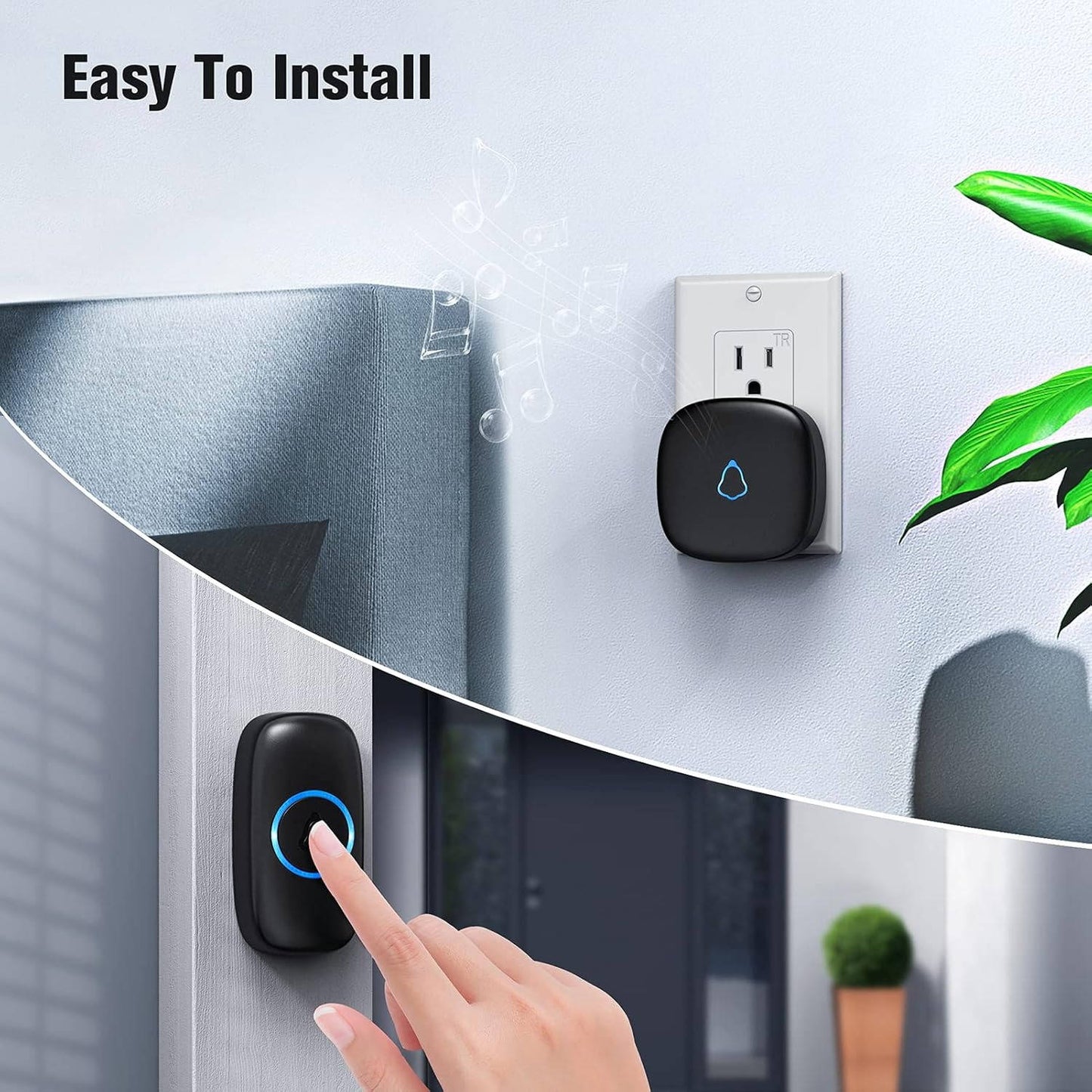 Wireless Smart Doorbell, No Camera, 1000ft Range, 58 Chimes, LED Indicator, Waterproof, Easy Install (M520+F55)