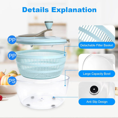 Salad Spinner with Double Drainage Holes, 4.24 Qt Lettuce Spinner for Washing, Spinning & Draining Greens, Fruits & Vegetables