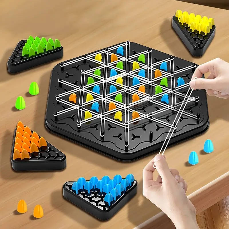 Triangle Peg and Rubber Band Strategy Board Game with Color Pieces for Family Game Night