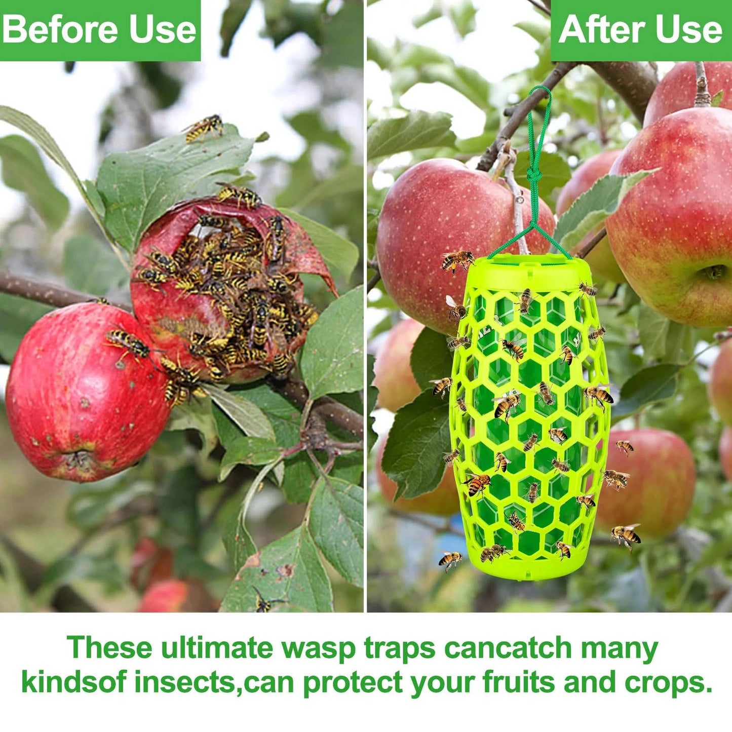 2 Pack Outdoor Wasp Traps, Reusable Hanging Bee & Hornet Catcher for the Garden