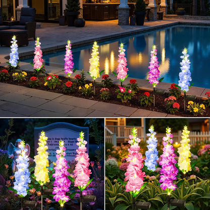 4 Pack Upgraded Delphinium Solar Garden Lights, Waterproof 36 LED Outdoor Decorative Flower Lights for Landscapes, Yards, and Patios