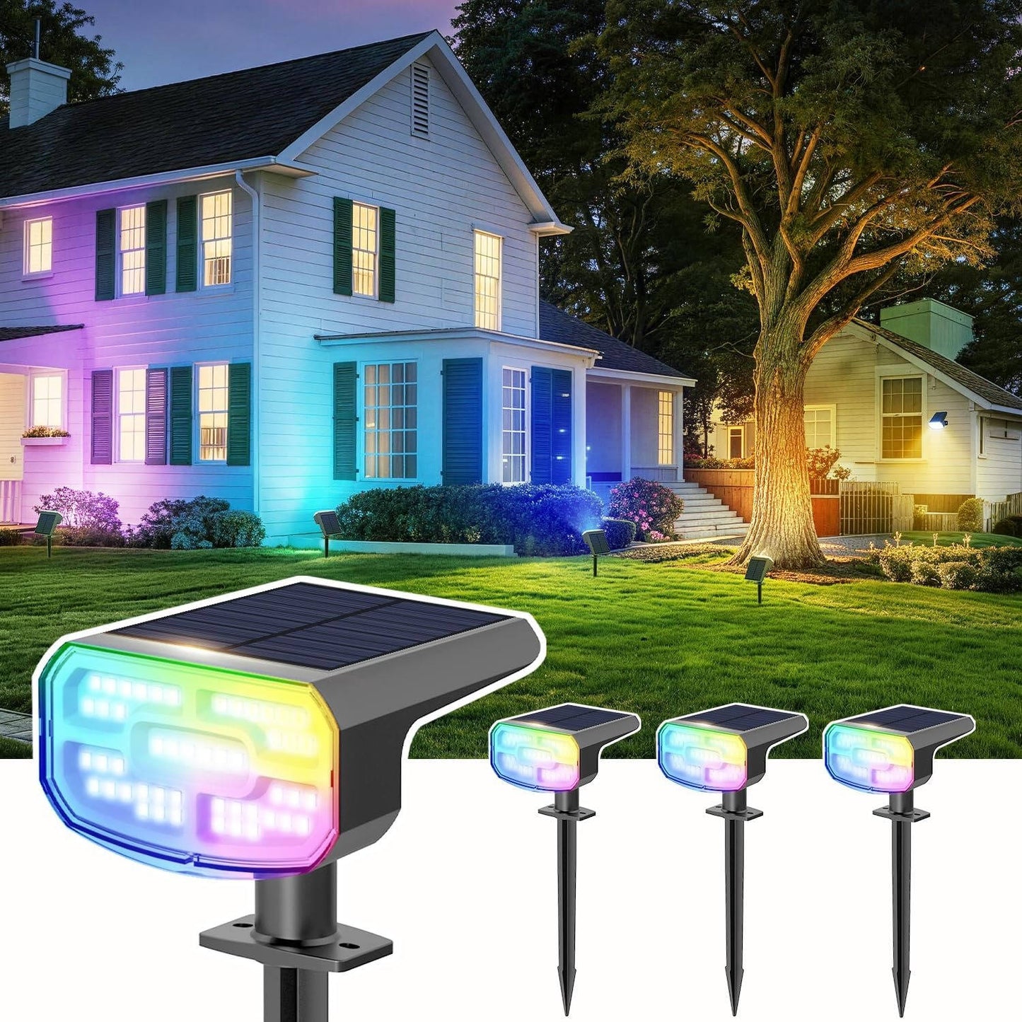 Solar Spot Lights Outdoor, 4 Pack IP65 Water-resistant Garden Spotlights with 2 Lighting Modes & Auto On/Off for Yard & Landscape