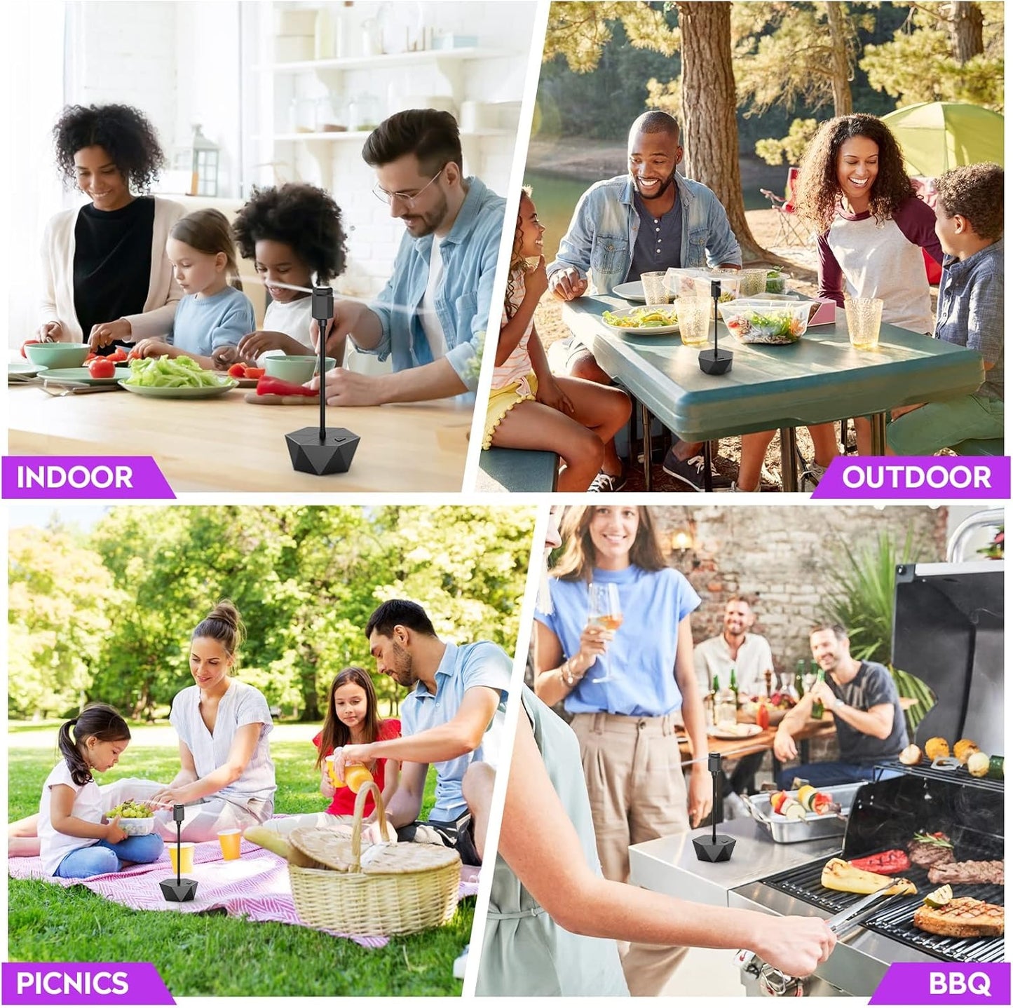 4 Pack Fly Fans for Tables, Indoor & Outdoor Repellent Fans with Holographic Blades for BBQ, Picnic & Restaurant