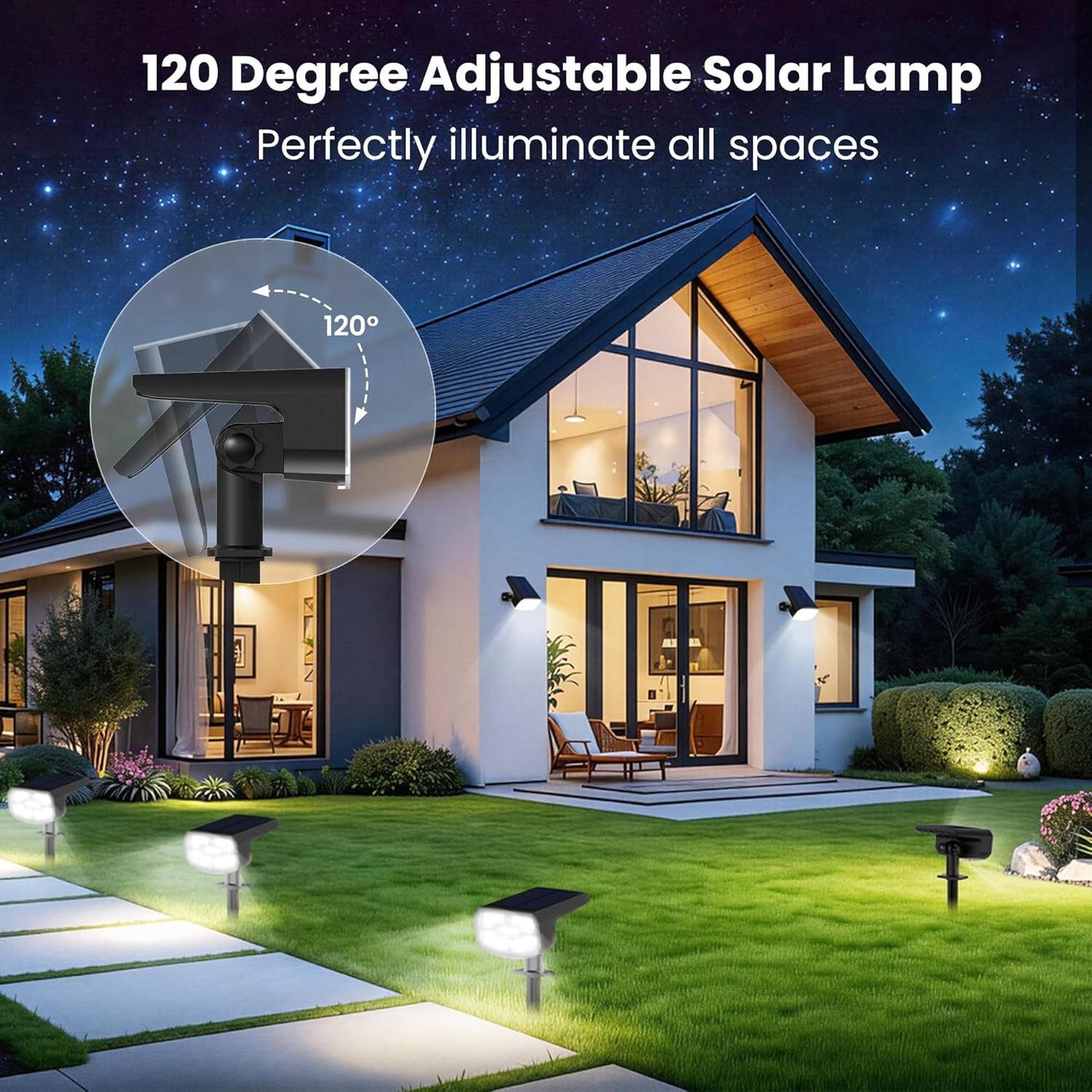 Solar Spot Lights Outdoor, 4 Pack IP65 Water-resistant Garden Spotlights with 2 Lighting Modes & Auto On/Off for Yard & Landscape