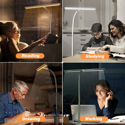 LED Desk Lamp for Office Home, Eye-Friendly Desk Light with Stepless Dimming Adjustable Flexible Gooseneck