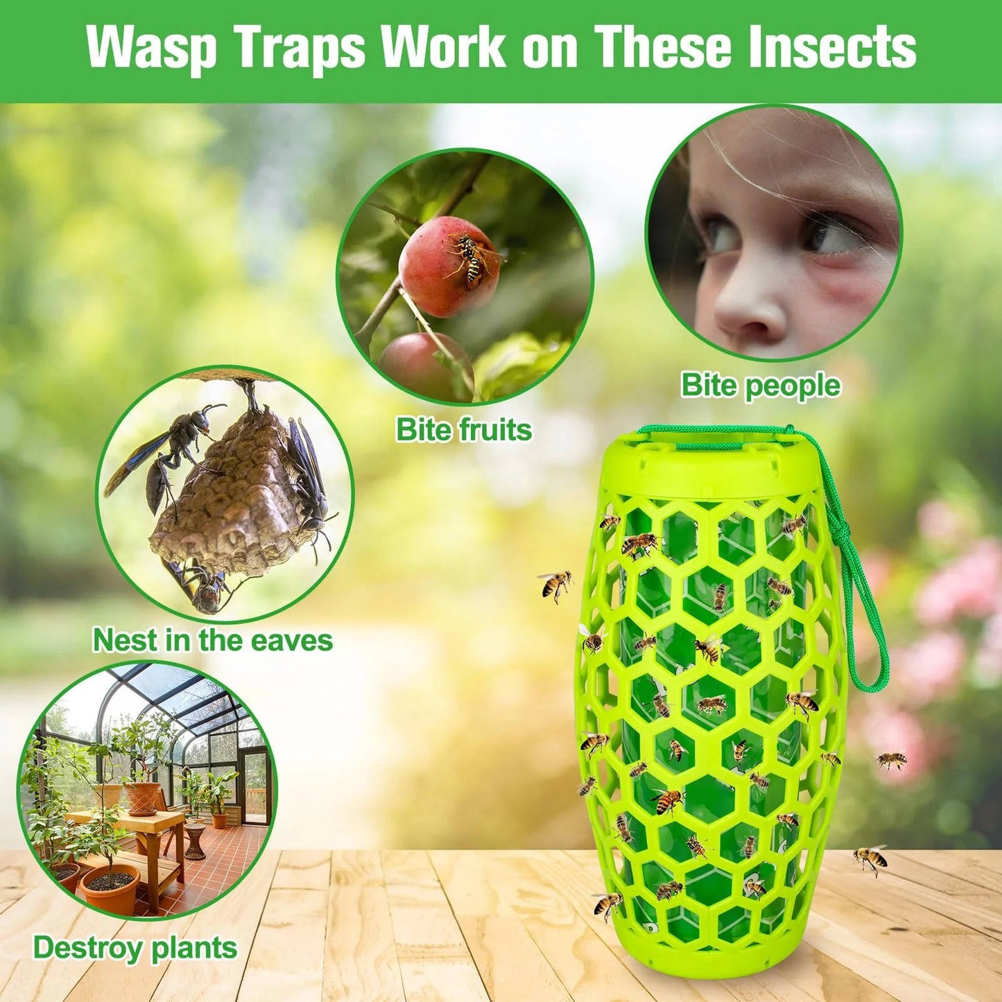 2 Pack Outdoor Wasp Traps, Reusable Hanging Bee & Hornet Catcher for the Garden