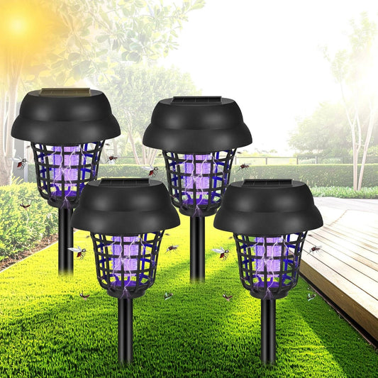 4 Pack Solar Bug Zapper & Mosquito Trap Lamp for Patios, Backyards & Outdoor Comfort, Gnats, Flies, Insects