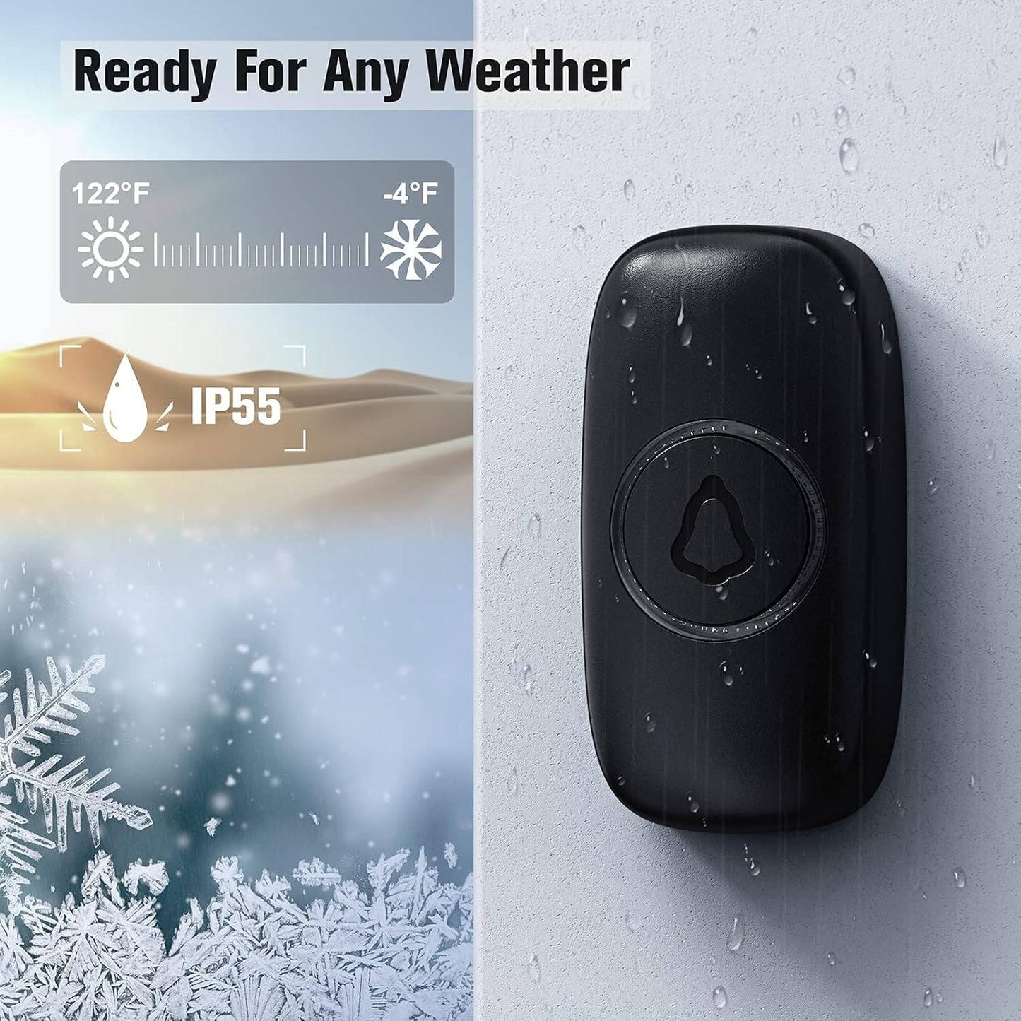 Wireless Smart Doorbell, No Camera, 1000ft Range, 58 Chimes, LED Indicator, Waterproof, Easy Install (M520+F55)