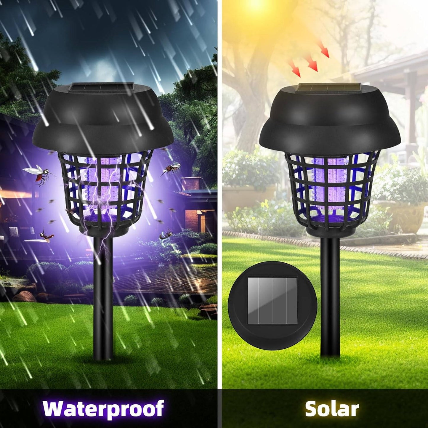 4 Pack Solar Bug Zapper & Mosquito Trap Lamp for Patios, Backyards & Outdoor Comfort, Gnats, Flies, Insects