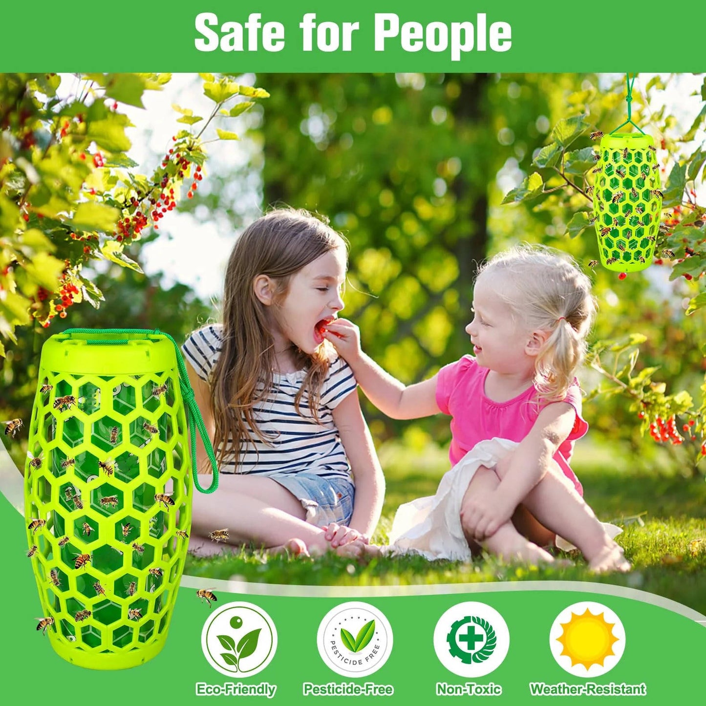 2 Pack Outdoor Wasp Traps, Reusable Hanging Bee & Hornet Catcher for the Garden