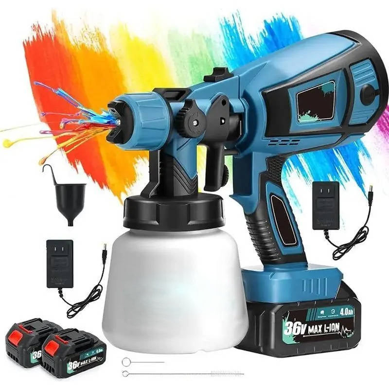 Cordless Paint Sprayer with 2 Batteries, 1000ml High Power Spray Gun with 3 Nozzles & 3 Spray Patterns for Furniture, Walls & Doors