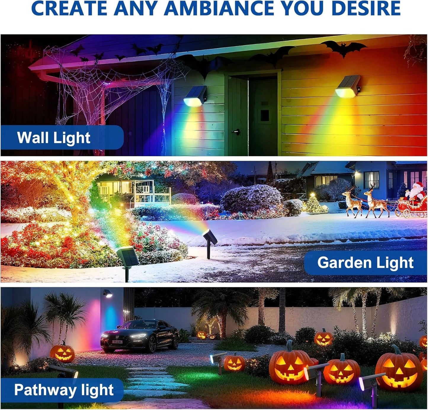 Solar Spot Lights Outdoor, 4 Pack IP65 Water-resistant Garden Spotlights with 2 Lighting Modes & Auto On/Off for Yard & Landscape