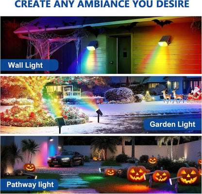 Solar Spot Lights Outdoor, 4 Pack IP65 Water-resistant Garden Spotlights with 2 Lighting Modes & Auto On/Off for Yard & Landscape