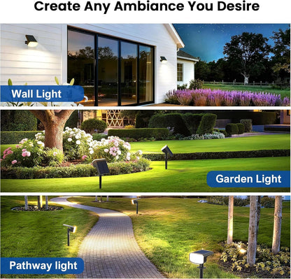 Solar Spot Lights Outdoor, 4 Pack IP65 Water-resistant Garden Spotlights with 2 Lighting Modes & Auto On/Off for Yard & Landscape