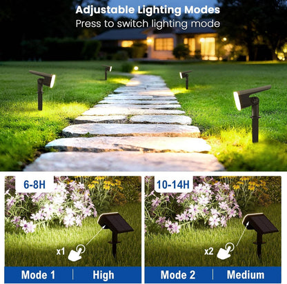 Solar Spot Lights Outdoor, 4 Pack IP65 Water-resistant Garden Spotlights with 2 Lighting Modes & Auto On/Off for Yard & Landscape