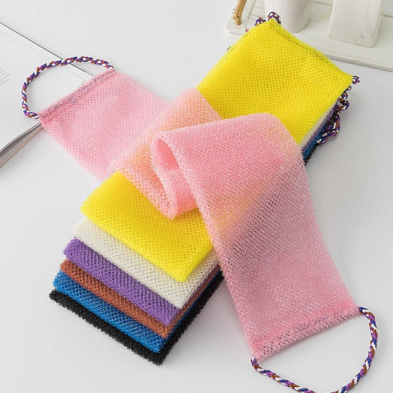 Exfoliating Shower Net Sponge with Drawstring, Body Scrubber for Bath and Back Cleaning