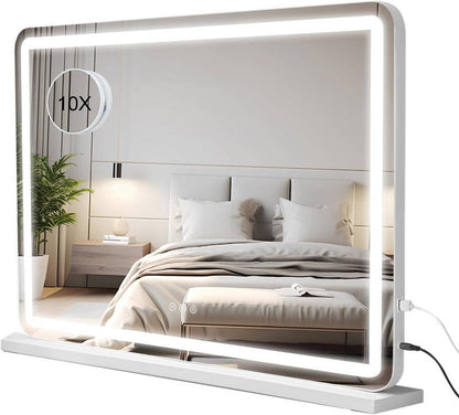 LED Vanity Mirror with Lights Dimmable, Makeup Mirror with 3 Color Modes Touch Screen Desk Mirror