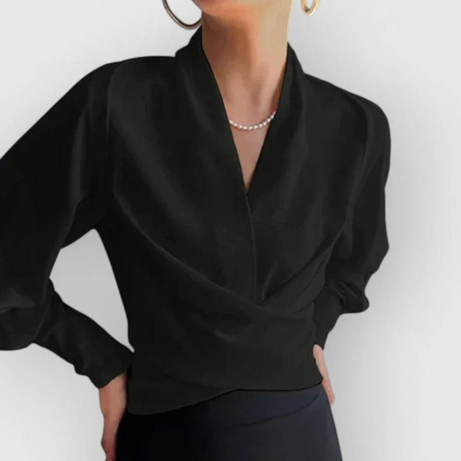 Long Sleeve Silk Blouse with V Neck for Work Or Evening