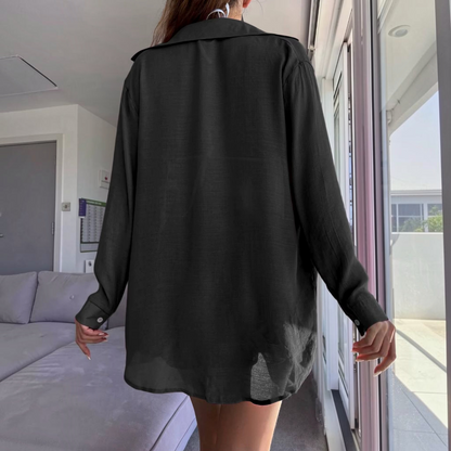 Womens Sheer Button Front Cover Up Shirt and Shorts Set