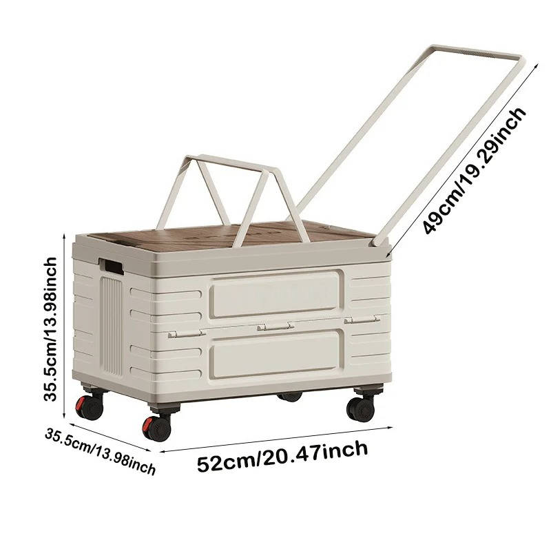 Portable Collapsible Outdoor Storage Box for Camping, Picnic & Garden, Foldable Rolling Cart with 360° Wheels & Wood Lid
