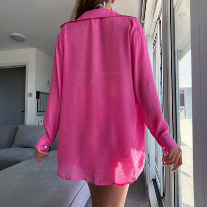 Womens Sheer Button Front Cover Up Shirt and Shorts Set