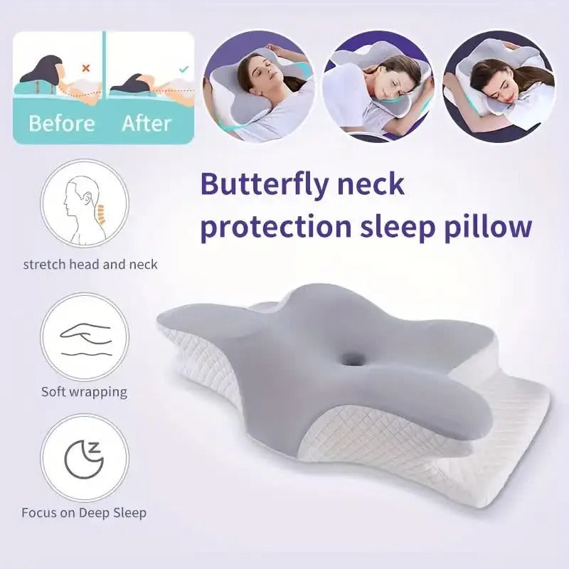 Cervical Memory Foam Neck Pillow, Ergonomic Cooling Support for Side & Back Sleepers with Adjustable Ice Silk Case