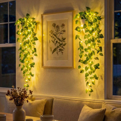Artificial Hanging Vines with LED Lights, Pre lit Faux Ivy Garland for Wall Decor, Indoor Hanging Planter Greenery for Aesthetic Home & Room Decor