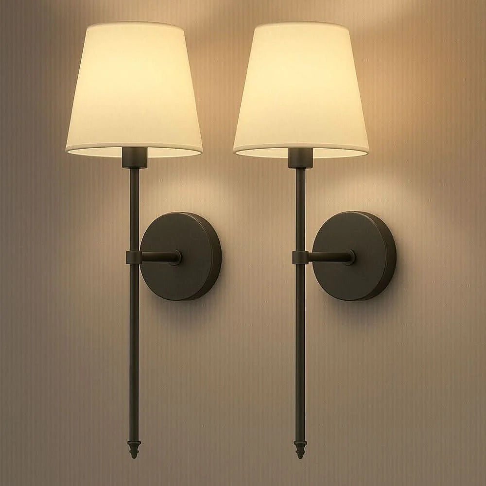 Indoor Wireless Fabric Wall Light, Cordless Battery Operated Sconces (Set of 2)