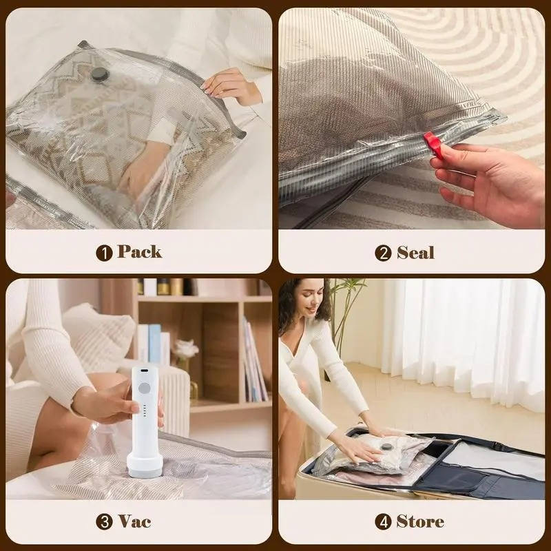 Cordless Travel Vacuum Compression Set, 15 Piece Space Saving Vacuum Bags for Clothes with Pump, 140L/Min Air Removal for Carry On & Travel