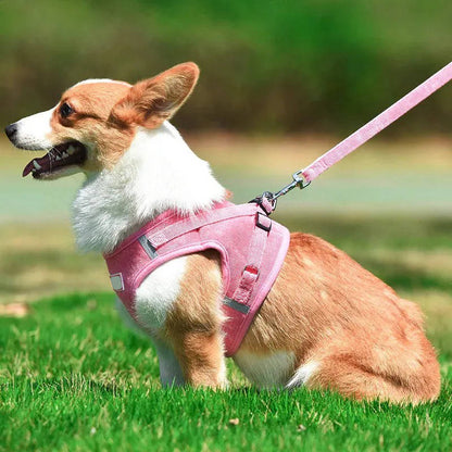 Reflective Corduroy Dog Harness and Leash Set, Breathable Chest Strap Walking Set for Small and Medium Pets